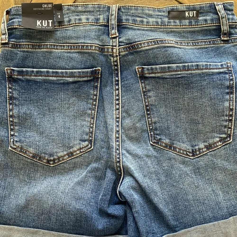 NWT Kut From The Kloth Chloe Boyfriend Shorts Size 4 High Waist Adjustable Hem